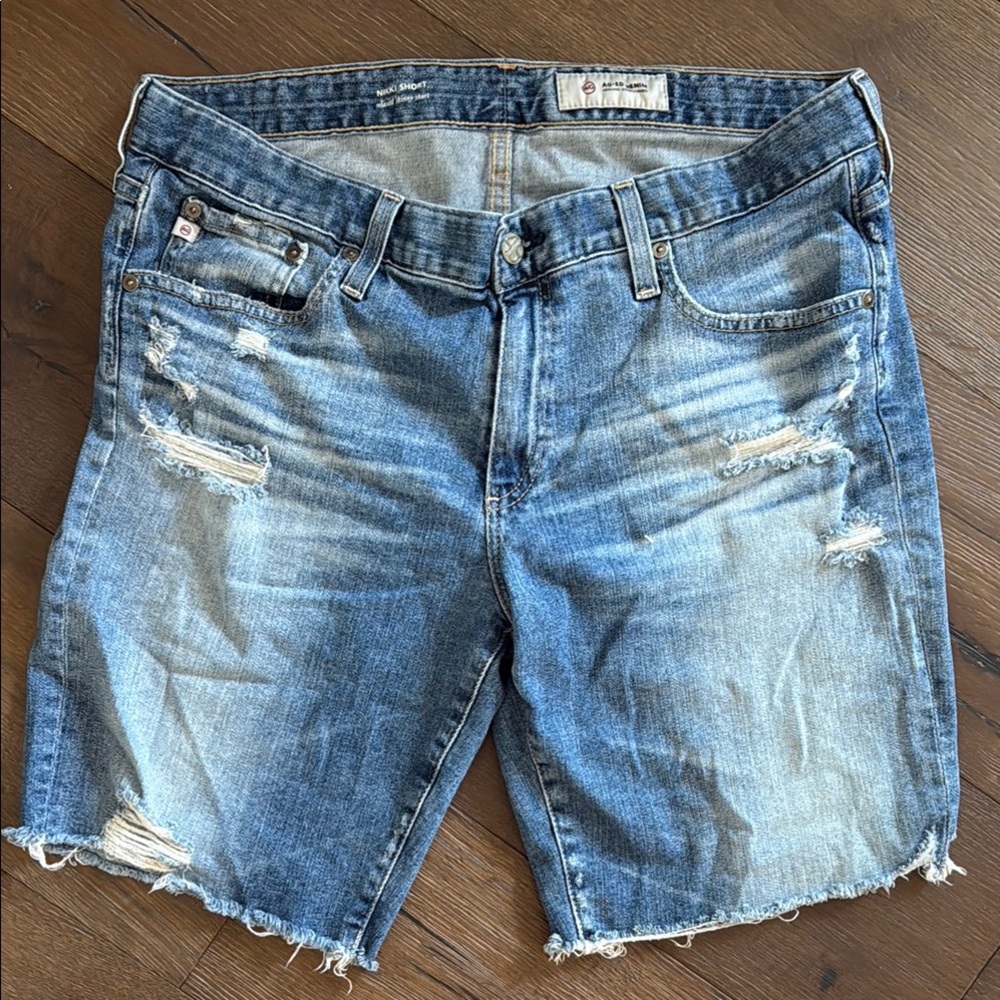 Ag Adriano Goldschmied Blue Distressed Jean Shorts Nikki 32R EUC